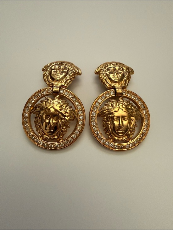 Versace Jewelry - Versace Gold Medusa Drop Earrings with Crystal